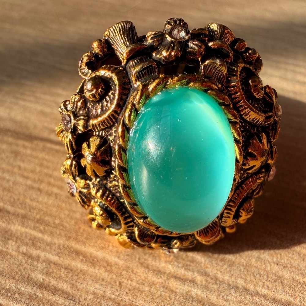 Sarah Cov 1971 Aqua Treasure moon glow glass ring - Picture 12 of 16